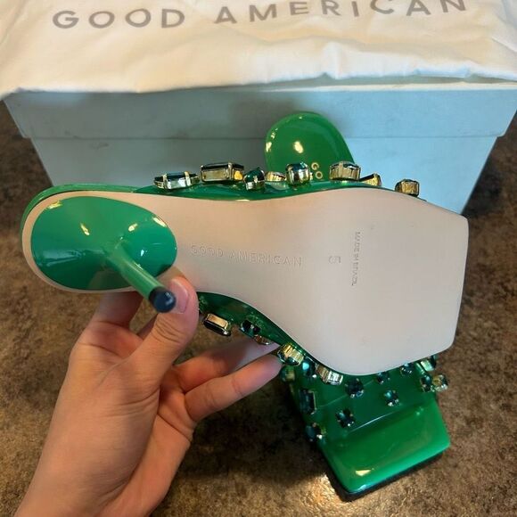 NWT Size 5 Good American Jeweled Emma Slip Heel Summer Green Diamonds - Picture 9 of 13